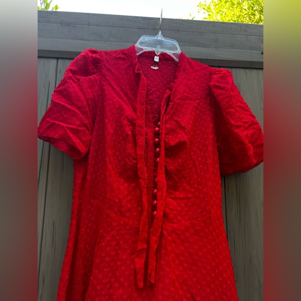 L.K Bennett Sina Red Silk-Cotton Midi Dress - Picture 7 of 10